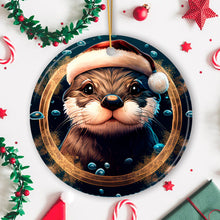 Load image into Gallery viewer, Cute Otter with Santa Hat Coastal Christmas Ornament