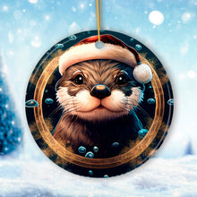 Load image into Gallery viewer, Cute Otter with Santa Hat Coastal Christmas Ornament