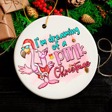 Load image into Gallery viewer, Dreaming of a Pink Christmas Flamingo Ornament, Vacation Theme
