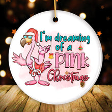 Load image into Gallery viewer, Dreaming of a Pink Christmas Flamingo Ornament, Vacation Theme