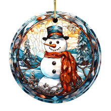 Load image into Gallery viewer, Elegant Snowman Stained Glass Themed Ceramic Christmas Ornament
