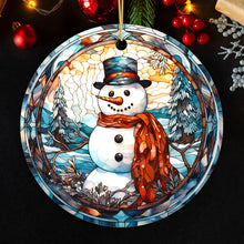 Load image into Gallery viewer, Elegant Snowman Stained Glass Themed Ceramic Christmas Ornament