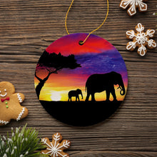 Load image into Gallery viewer, Elephant Silhouette Ornament, Exotic Nature Sunset of Africa Christmas Decoration