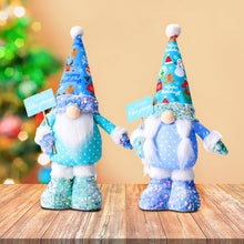 Carregar imagem no visualizador da galeria, Frosty Elegent Winter Luxe Gnome Large Set, Festive Plush Holiday Blue Joyful Home Decor with Sequins