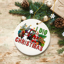 Carregar imagem no visualizador da galeria, I Dig Christmas Santa and Snowman with Red Truck Ornament