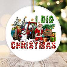 Carregar imagem no visualizador da galeria, I Dig Christmas Santa and Snowman with Red Truck Ornament