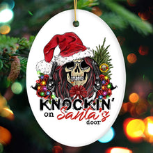 Carregar imagem no visualizador da galeria, Knockin on Santa’s Door Gritty Rock Style Christmas Ornament, Rebellious Gunslinger Skull and Roses
