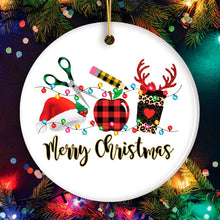 Carregar imagem no visualizador da galeria, Merry Christmas Plaid Teacher Ornament, School Professional Gift