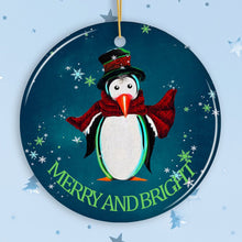 Carregar imagem no visualizador da galeria, Merry and Bright Penguin Christmas Ornament