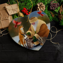 Load image into Gallery viewer, Santa's Farm Critters Christmas Ornament, Folk Themed Raccoon, Fox, and Cardinal