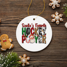 Load image into Gallery viewer, Santa’s Favorite Hockey Player Christmas Plaid Ornament