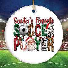 Load image into Gallery viewer, Santa’s Favorite Soccer Player Christmas Plaid Ornament, Coach Football Gift