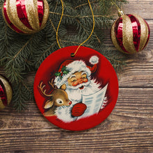 Carregar imagem no visualizador da galeria, Santa and Baby Reindeer Singing a Christmas Carol Ornament