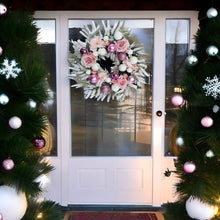 Load image into Gallery viewer, Snow White and Pink Bauble Filled Wreath, Belle Isis Artificial Flowers 22 Inches