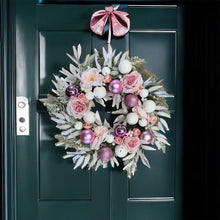 Load image into Gallery viewer, Snow White and Pink Bauble Filled Wreath, Belle Isis Artificial Flowers 22 Inches
