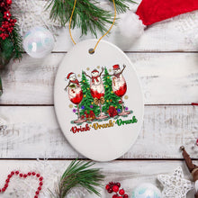 Carregar imagem no visualizador da galeria, Snowmen and Wine Drink Drank Drunk Christmas Ornament, Funny Alcohol Humor with Crimson Velvet