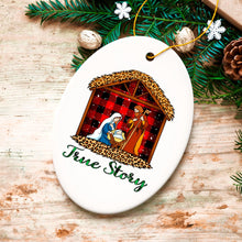Carregar imagem no visualizador da galeria, True Story Nativity Plaid Birth of Christ Ornament