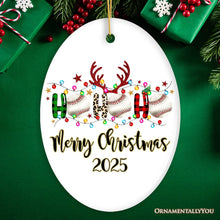 Carregar imagem no visualizador da galeria, Personalized Baseball Buffalo Plaid and Leopard Christmas Ornament, Ho Ho Ho Football Gift