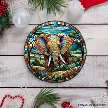 Load image into Gallery viewer, Majestic Elephant Stained Glass Style Ceramic Ornament, African Animals Christmas Gift and Decor