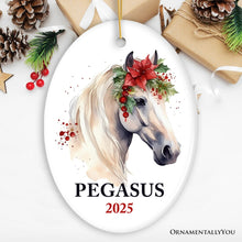 Load image into Gallery viewer, White Horse Personalized Ornament, Watercolor Artistic Christmas Gift With Custom Name and Date