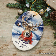 Load image into Gallery viewer, Elegant Deer Personalized Ornament, Winter Forest Christmas Gift With Custom Name and Date