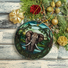 Load image into Gallery viewer, African Pachyderm Elephant Stained Glass Style Ceramic Ornament, Safari Animals Christmas Gift and Decor