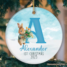 Carregar imagem no visualizador da galeria, Cute Bunny Rabbit Child Personalized Christmas Monogram Ornament