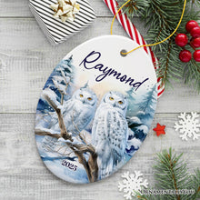 Carregar imagem no visualizador da galeria, Snowy Owl Personalized Ornament, Grand Arctic Majesty Christmas Gift With Custom Name and Date