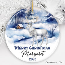 Carregar imagem no visualizador da galeria, Winter Wonderland White Deer Personalized Ornament, Majestic Christmas Gift
