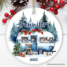 Carregar imagem no visualizador da galeria, Camping Personalized Ornament, Enchanted Frost Winter Christmas Gift With Custom Name and Date
