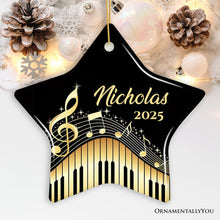 Load image into Gallery viewer, Elegant Gold Music Note Piano Keys Personalized Ornament, Customizable Music Teacher Student Keepsake Gift