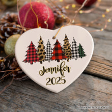 Carregar imagem no visualizador da galeria, Merry Christmas Buffalo Plaid and Leopard Cheetah Trees Personalized Ornament