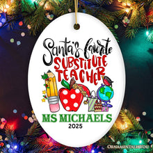 Carregar imagem no visualizador da galeria, Heartfelt Santa's Favorite Substitute Teacher Personalized Christmas Ornament, School Professor Appreciation Custom Gift