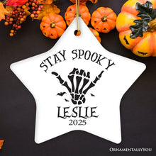 Cargar imagen en el visor de la galería, Cool Skeleton Stay Spooky Personalized Ornament, Surfer Halloween Themed Custom Gift
