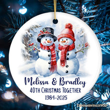 Load image into Gallery viewer, Snowy Married Couple, Watercolor Snowman Anniversary Personalized Ornament Gift
