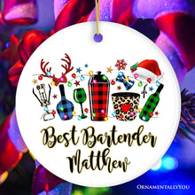 Load image into Gallery viewer, Personalized Bartender Buffalo Plaid Leopard Merry Christmas Ornament Gift