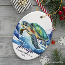 Carregar imagem no visualizador da galeria, Green Turtle Personalized Ornament, Festive Christmas Gift With Custom Name and Date