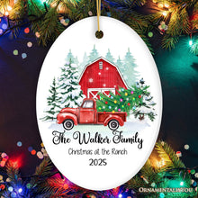 Carregar imagem no visualizador da galeria, First Christmas on The Farm Personalized Ornament, Red Truck Housewarming Family Gift