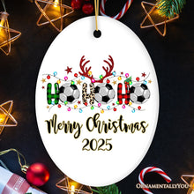 Carregar imagem no visualizador da galeria, Personalized Soccer Buffalo Plaid and Leopard Christmas Ornament, Ho Ho Ho Football Gift