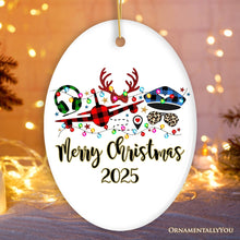 Carregar imagem no visualizador da galeria, Personalized Airplane Pilot Buffalo Plaid Christmas Ornament, Flight Aircraft Crew Gift Holiday Decoration