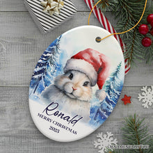 Carregar imagem no visualizador da galeria, Cute Bunny with Santa Hat Personalized Ornament, Winter Forest Christmas Gift With Custom Name and Date