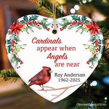 Carregar imagem no visualizador da galeria, Personalized Cardinals Appear When Angels Are Near Floral Heart Ornament