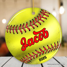 Carregar imagem no visualizador da galeria, Personalized Softball Christmas Ornament, Festive Holiday Theme with Name and Date