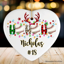 Carregar imagem no visualizador da galeria, Personalized Baseball Buffalo Plaid and Leopard Christmas Ornament, Ho Ho Ho Football Gift