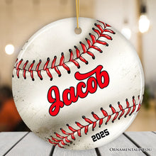 Carregar imagem no visualizador da galeria, Personalized Baseball Christmas Ornament, Festive Holiday Theme with Name and Date