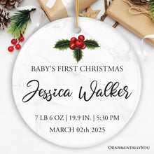 Carregar imagem no visualizador da galeria, Minimalist First Baby Christmas Personalized Ornament with Date, Time, and Weight