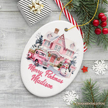 Carregar imagem no visualizador da galeria, Personalized Beauty Watercolor Pink Winter Scene Ornament, Merry Pinkmas Custom Name Gift