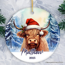 Carregar imagem no visualizador da galeria, Highland Cow Personalized Ornament, Enchanted Frost Christmas Gift With Custom Name and Date