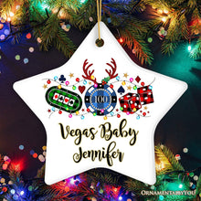 Carregar imagem no visualizador da galeria, Personalized Casino Buffalo Plaid Christmas Ornament, Poker and Dice, Player and Staff Gift