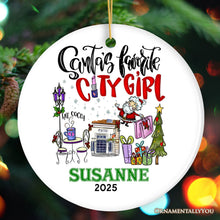 Carregar imagem no visualizador da galeria, Fashion Santa's Favorite City Girl Personalized Christmas Ornament, Adventurous Urban Lifestyle Custom Gift